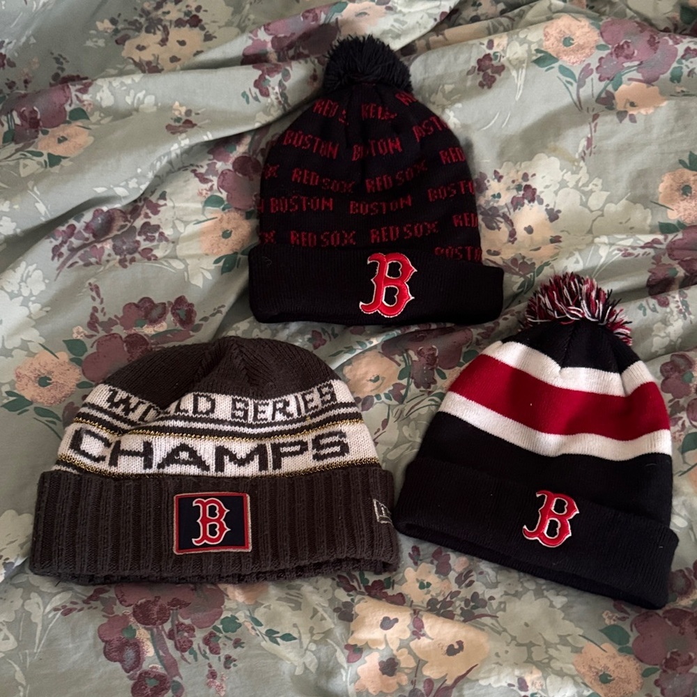 Boston Red Sox Kids Winter Hat Set - Gray, Blue, Red, White- World Series